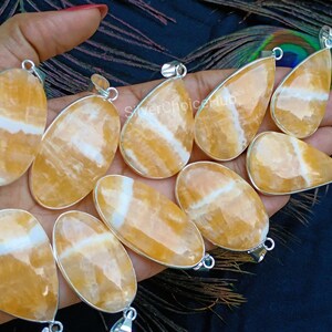 Yellow Lace Agate Pendants: .925 Sterling Silver Plated, Mixed Shape