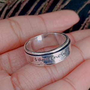 Sterling Silver I AM ENOUGH Spinner Ring: Handmade Jewelry
