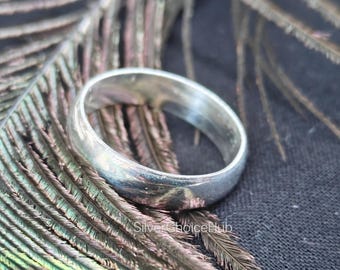 スターリングシルバー コンフォートフィット 結婚指輪 - D字型サムリング