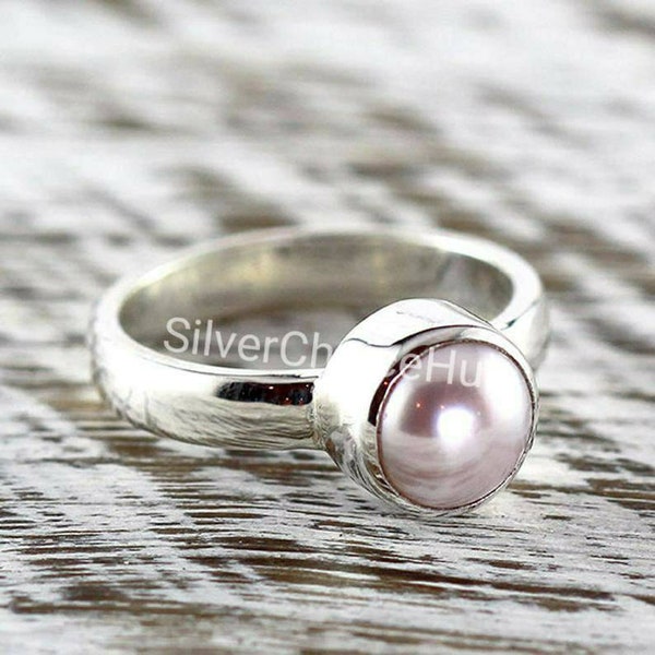 Pink Fresh Water Pearl Ring, 925 Sterling Silver Ring, Handmade Ring, Stack Ring, Pearl Ring, Silver Ring, Gift For Her, Minimalist Ring