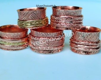 Pure Copper Ring, Wide Band Rings, Meditation Spinner Ring, Wholesale Lot Copper Jewelry Rings, Anxiety Ring, Handmade Jewelry US SZ 6 to 11