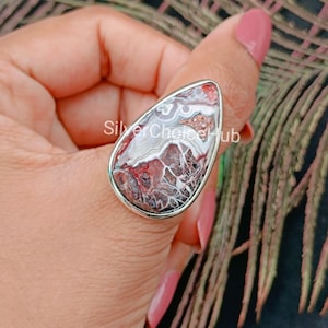 Sterling Silver Crazy Lace Agate Ring: Natural Gemstone Statement Ring