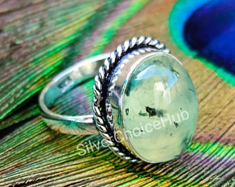 Handmade Green Prehnite Sterling Silver Ring: Women's Jewelry