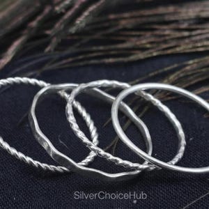 Handmade Sterling Silver Stacking Ring Set: Thin Band Jewelry