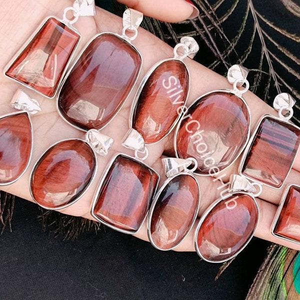 Natural Red Tiger Eye Gemstone Pendant, 925 Silver Plated Pendant, Handmade Bezel Lot Pendant, Wholesale Lot Jewelry Red Tiger Eye Pendant