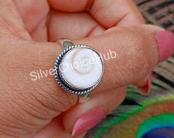 Shiva Eye Shell Sterling Silver Ring: Handmade Boho Statement Jewelry