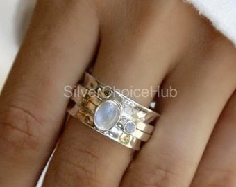 Natürlicher Mondstein Spinner Ring: 925 Sterling Silber Meditationsring
