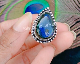 Anillo de plata con piedras preciosas de labradorita azul Natural, anillo de plata de ley 925, anillo de piedras preciosas de labradorita Natural, anillo hecho a mano, anillo de regalo