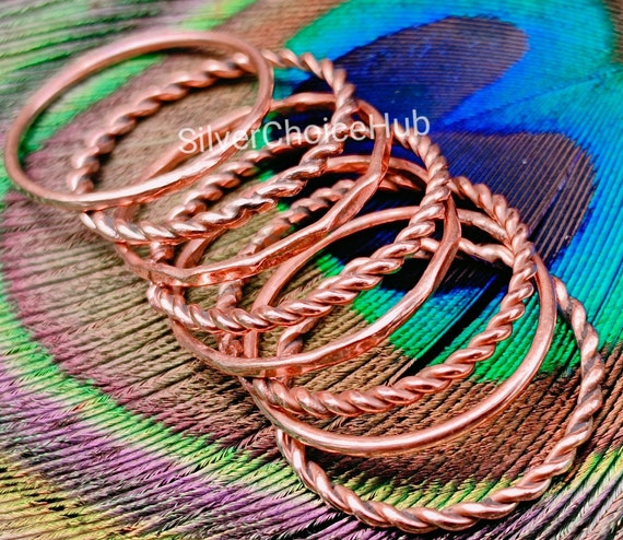 Stacking Set of 8 Ring Thin Round Copper Dainty Copper Ring Tiny