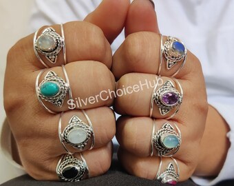 Handmade 925 Sterling Silver Ring With Natural Peridot & Garnet - Multicolor Gemstone Cluster, Unbranded