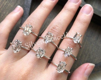 Natural Raw Herkimer Ring, 925 Sterling Silver Ring, Raw Gemstone Ring, Diamond Crystal Ring, Handmade Ring, Herkimer Ring, Rough Stone Ring