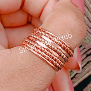 Copper Stacking Ring Set: 8 Thin Dainty Bands