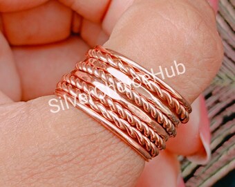 Stacking Set Of 8 Ring, Thin Round Copper  Dainty Copper Ring, Tiny Ring, Skinny Ring, Copper Jewelry Gift Ring, Thin Band Ring, Women Ring