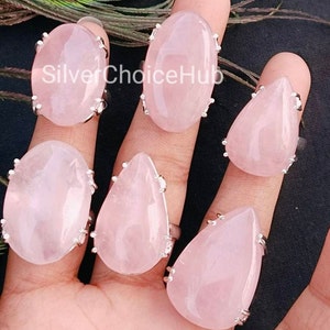 Rose Quartz 925 Silver Plated Ring - US Size 6 to 10