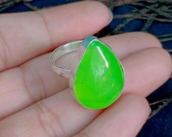 Green Jade 925 Sterling Silver Ring: Handmade Bohemian Jewelry