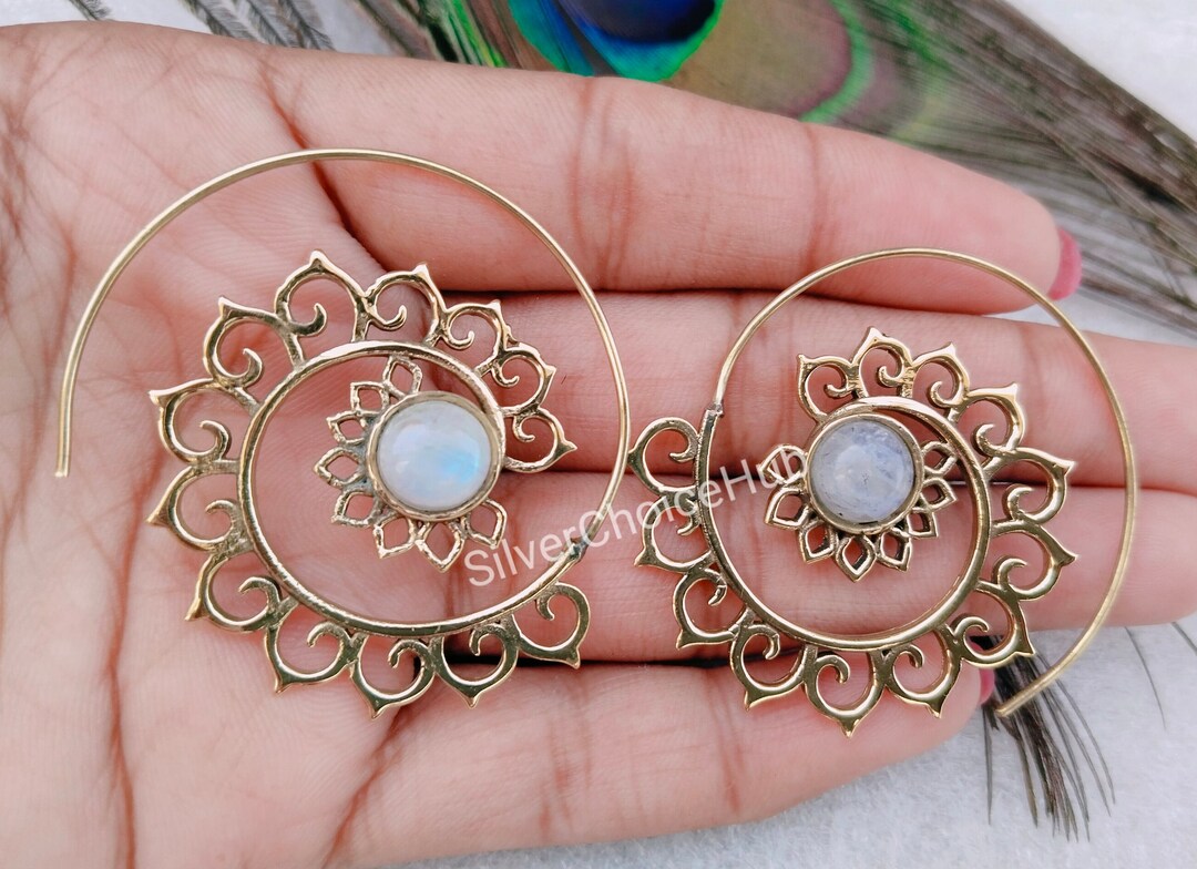 Spiral Moonstone Earrings Spiritual Mandala Jewelry Boho Etsy
