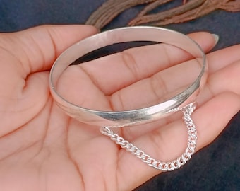 Chunky Silver Chain Cuff Bracelet: Adjustable Boho Statement Bangle