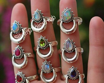 Multi Gemstone Ring, Handmade Ring, Woman Ring, Wholesale Rings, 925 Silver Plated Ring, Wholesale Bulk Lot Rings, Gift Ring, US SZ 6 To 10