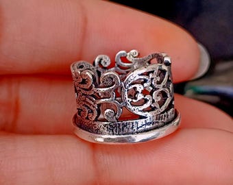 Sterling Silver Filigree Wide Spinner Ring: Wide Band Meditation Unique Rings