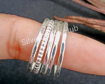 Handmade Sterling Silver Stacking Rings Set - Tiny Silver Bands