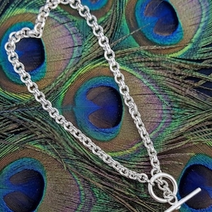 Halsband i massivt sterlingsilver med knäppning: Chunky Rolo Belcher Chain T-spänne till jul