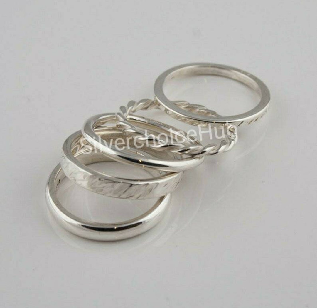 Sterling Silver Stacking Rings Set - Handmade Midi Bands - Etsy