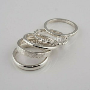 Sterling Silver Stacking Rings Set - Handmade Midi Bands