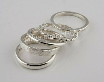 5 PCs. Stacking Rings, 925 Sterling Silver Ring, Handmade Ring, Midi Silver Ring, Tiny Silver Bands,  Bands Ring For Women, Etsy Sale.