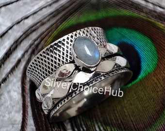 Natural Moonstone Spinner Ring, 925 Sterling Silver Ring, Spinner Ring, Handmade Ring, Thumb Ring, Meditation Spinner Ring, Women's Ring.