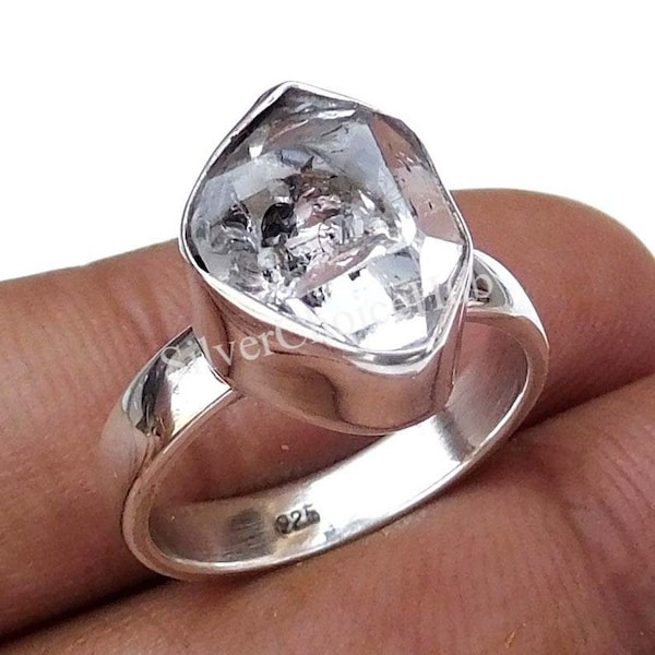 Natural Herkimer Diamond Ring, 925 Sterling Silver Ring, Raw Gemstone Ring, Diamond Crystal Ring, Handmade Ring, Herkimer Ring, Silver Ring.