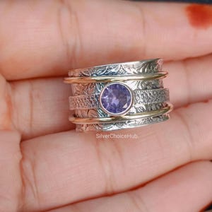 Amethyst Spinner Ring: Sterling Silver Meditation Fidget Ring
