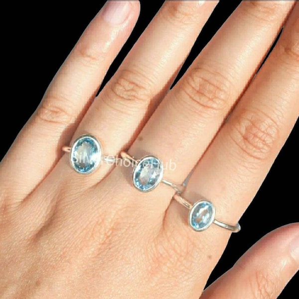 Natural Blue Topaz Gemstone Ring Wholesale Lot Ring 925 Sterling Silver Plated Handmade Jewelry Boho & Hippies Ring US Ring Size 6 To 11