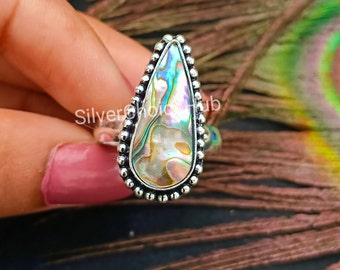 Pear Abalone Shell Ring, 925 Solid Sterling Silver Ring, Women Ring, Boho Statement Ring, Gift for Her, Handmade Jewelry, Boho Jewelry