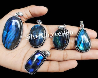 Natural Blue Labradorite Gemstone Wholesale Lot Pendants, 925 Silver Plated Pendants, Handmade Jewelry Pendant, Wholesale Bulk Lot Pendants.