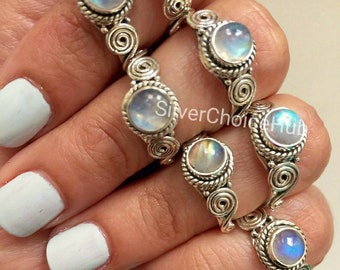 Natural Moonstone Rings, 925 Silver Plated Ring, Handmade Ring, Wholesale Lot Ring, Gift For Her, Moonstone Women Rings, US Ring SZ 6 To 11