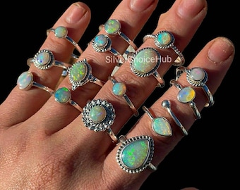 Natural Ethiopian Opal Rings, 925 Silver Plated Rings, Ring For Women, Wholesale  Lot Rings, Handmade Rings, Opal Gemstone, US SZ 6 To 10