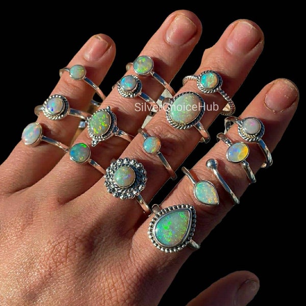 Natural Ethiopian Opal Rings, 925 Silver Plated Rings, Ring For Women, Wholesale  Lot Rings, Handmade Rings, Opal Gemstone, US SZ 6 To 10