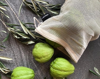 Återanvändbara frukt- och grönsakspåsar (set med 4 mellanstora påsar): | Grönsakspåsar | Fruktpåsar | Nätpåsar | Ekopåse | Miljövänliga presenter