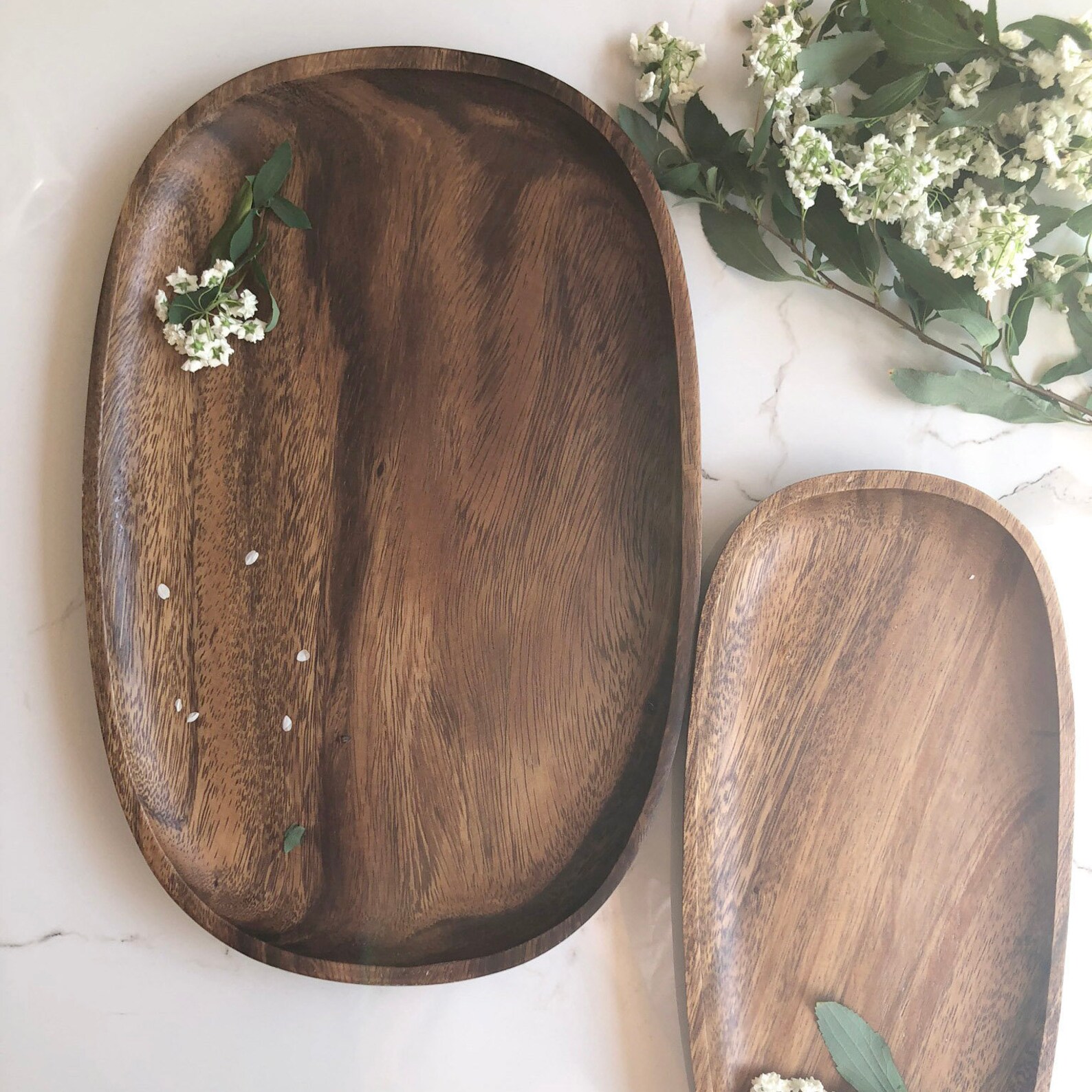 Acacia Wooden Serving Plate Set 2 pieces Etsy
