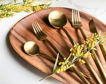 Stainless Steel Cutlery Set (Gold) - 2 sets: Gold Silverware / Gold Cutlery Set / Housewarming Gift