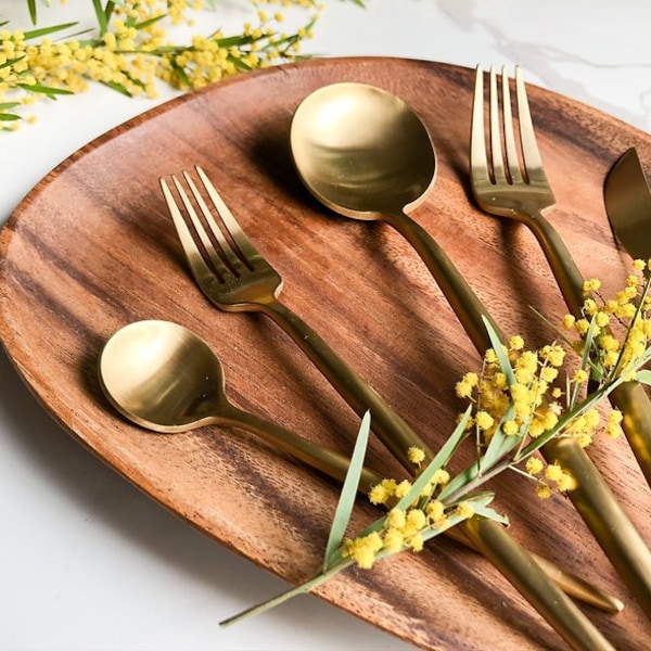 Stainless Steel Cutlery Set (Gold) - 2 sets: Gold Silverware / Gold Cutlery Set / Housewarming Gift