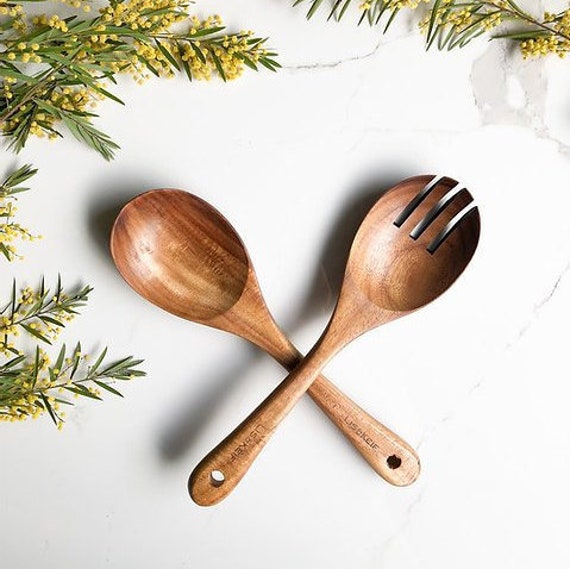 Acacia Wooden Salad Set 2 Pieces: Salad Servers Serving Utensils Salad  Tossers Salad Spoon Salad Fork Birthday Gifts 