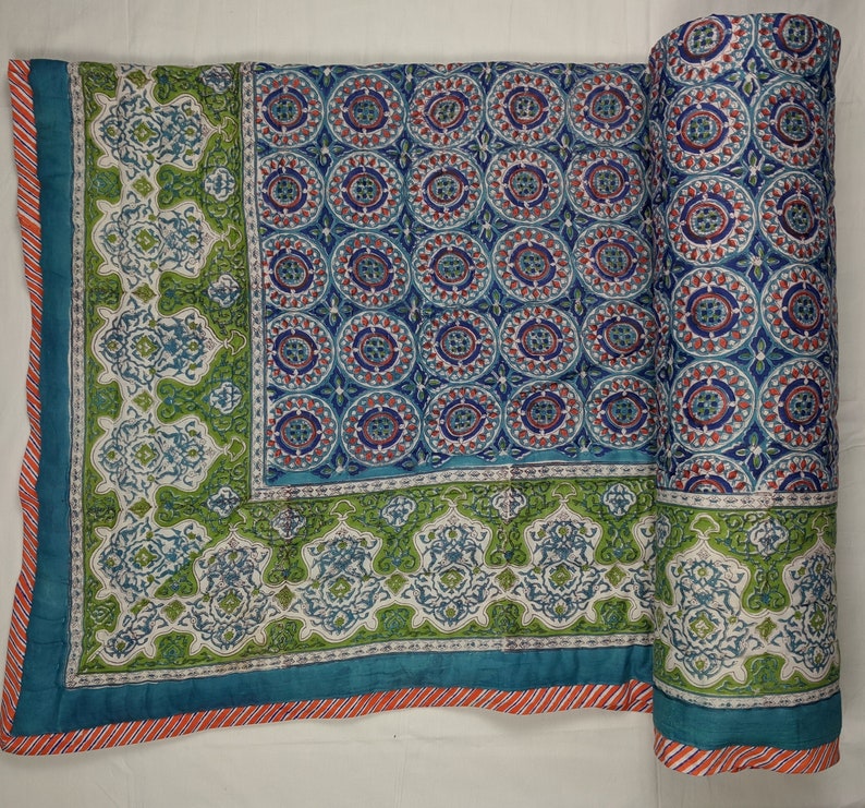 Blue Arabic Reversible Cotton Thick Winter Quilt Jaipuri Razai | Etsy