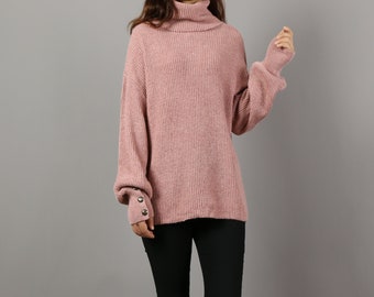 Oversized Pullover, Rollkragenpullover, Pullover Pullover Damen, High Neck Pullover, Long Sweater(Y2205)