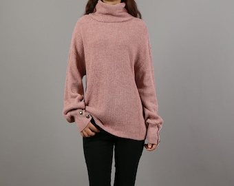 Oversized Pullover, Rollkragenpullover, Pullover Pullover Damen, High Neck Pullover, Long Sweater(Y2205)