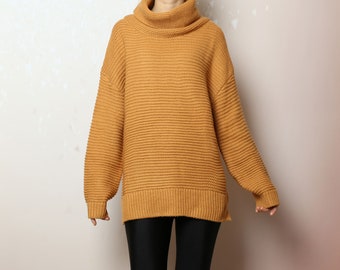 Oversized Sweater, sweater tunic dress, jumper tunic, pullover sweaters women, turtleneck sweater, knit dress, long sweaters(Y2139)