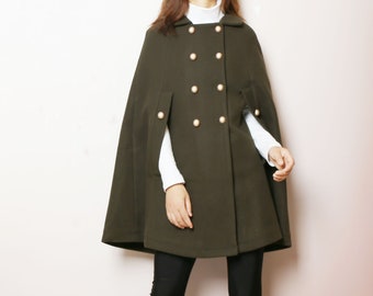 Wool cape coat, wool poncho, wool cloak jacket, winter coat, wool cloak(Y2164)