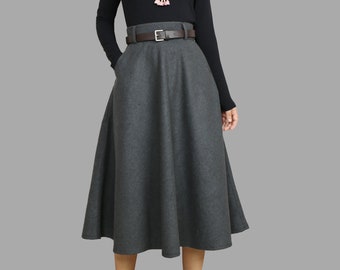 Wollen midi-rok met riem: aangepaste winterrok
