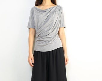 Short sleeve modal cotton top, boho drapes t-shirt, soft gray t-shirt(Y2049)