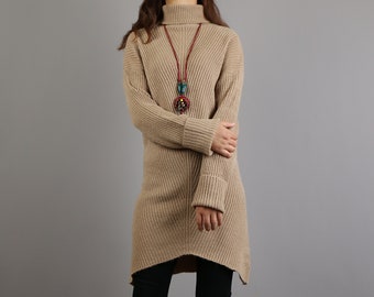 Turtleneck Sweater, Oversized Sweater dress, pullover sweaters women, knit dress, long sweaters, black sweater, Boho Sweater(Y2131)